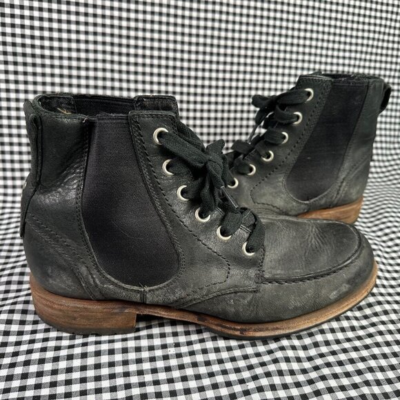 UGG Jarrett Black Boots Elastic Lace Up Moc Toe Leather Men\'s Size 9.5